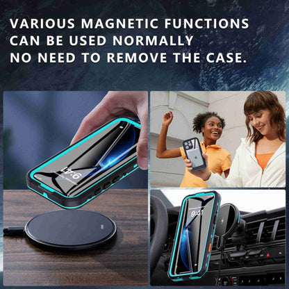 For iPhone 16 Pro RedPepper Transparent Dot IP68 Waterproof Triple-proof MagSafe Phone Case(Black Blue)