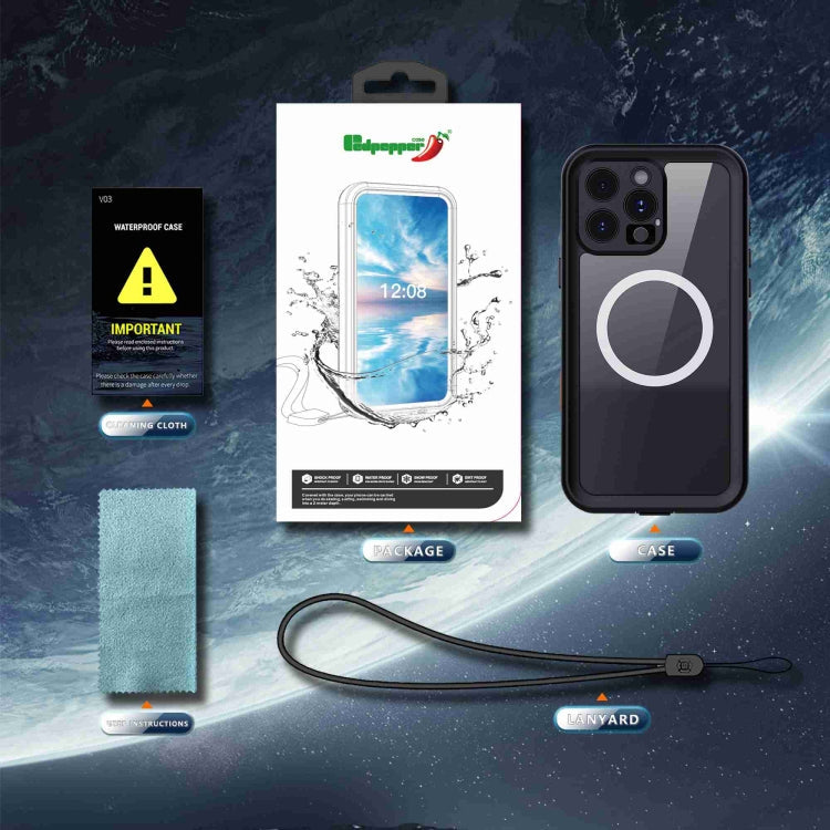 Pour iPhone 16 Pro RedPepper Coque de téléphone transparente, triple protection, étanche IP68, MagSafe (noir gris foncé)