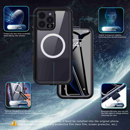 Pour iPhone 16 Pro RedPepper Coque de téléphone transparente, triple protection, étanche IP68, MagSafe (noir gris foncé)