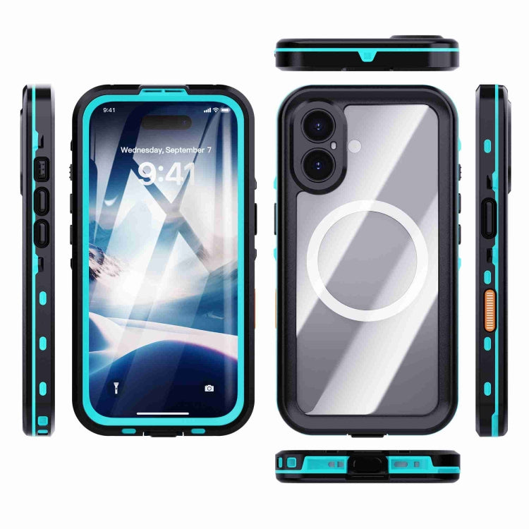 For iPhone 16 Plus RedPepper Transparent Dot IP68 Waterproof Triple-proof MagSafe Phone Case(Black Blue)