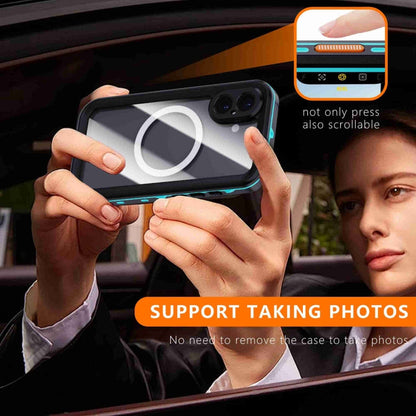 For iPhone 16 RedPepper Transparent Dot IP68 Waterproof Triple-proof MagSafe Phone Case(Black Blue)