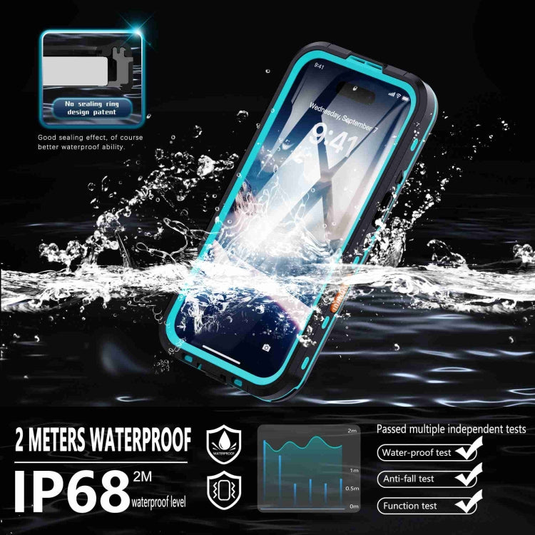 For iPhone 16 RedPepper Transparent Dot IP68 Waterproof Triple-proof MagSafe Phone Case(Black Blue)
