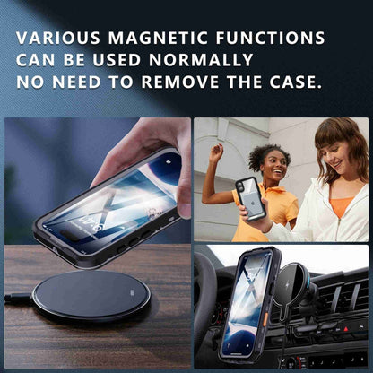 For iPhone 16 RedPepper Transparent Dot IP68 Waterproof Triple-proof MagSafe Phone Case(Black Dark Grey)