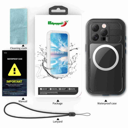 For iPhone 16 Pro Max RedPepper IP68 Waterproof Triple-proof MagSafe Phone Case(Black)