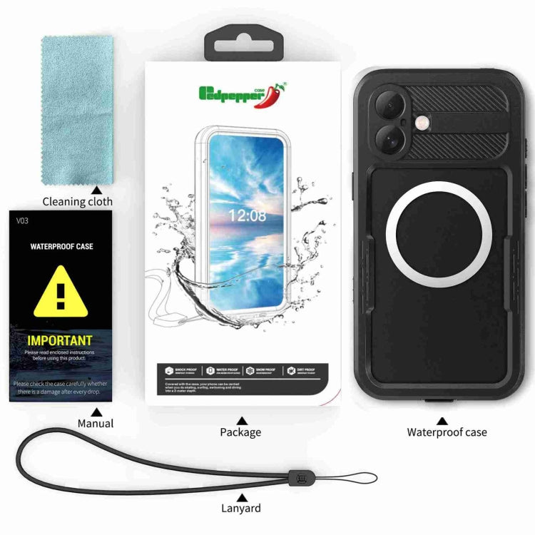 For iPhone 16 Plus RedPepper IP68 Waterproof Triple-proof MagSafe Phone Case(Black)