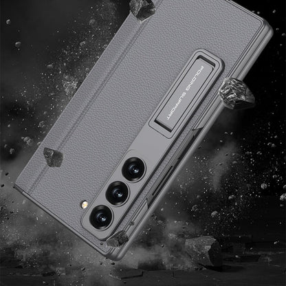 For Samsung Galaxy Z Fold6 GKK Integrated Magnetic Leather Flip Phone Case with Pen Box, Not Included Pen(Grey)