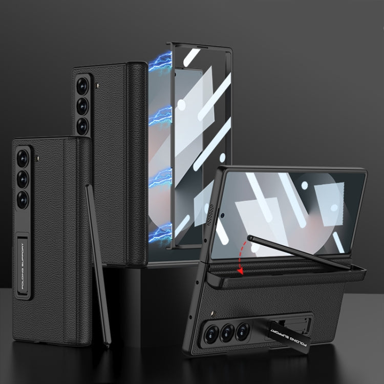 Pour l'étui de téléphone à rabat en cuir magnétique intégré GKK pour Samsung Galaxy Z Fold6 avec support pour stylet, stylet non inclus (noir)
