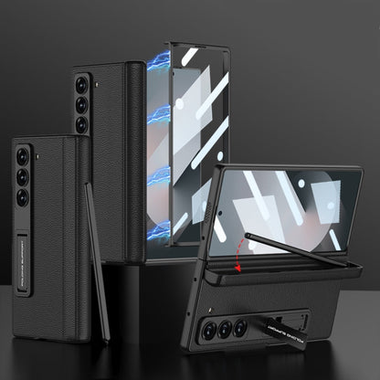 Pour l'étui de téléphone à rabat en cuir magnétique intégré GKK pour Samsung Galaxy Z Fold6 avec support pour stylet, stylet non inclus (noir)