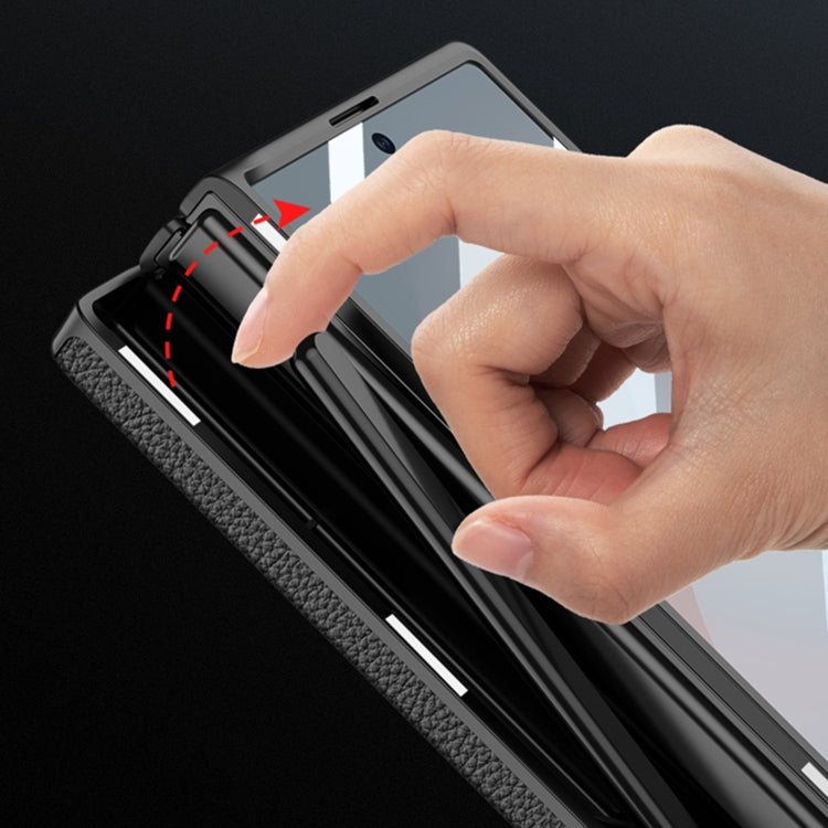 For Samsung Galaxy Z Fold6 GKK Integrated Magnetic Leather Flip Phone Case with Pen Box, Not Included Pen(Carbon Fiber)
