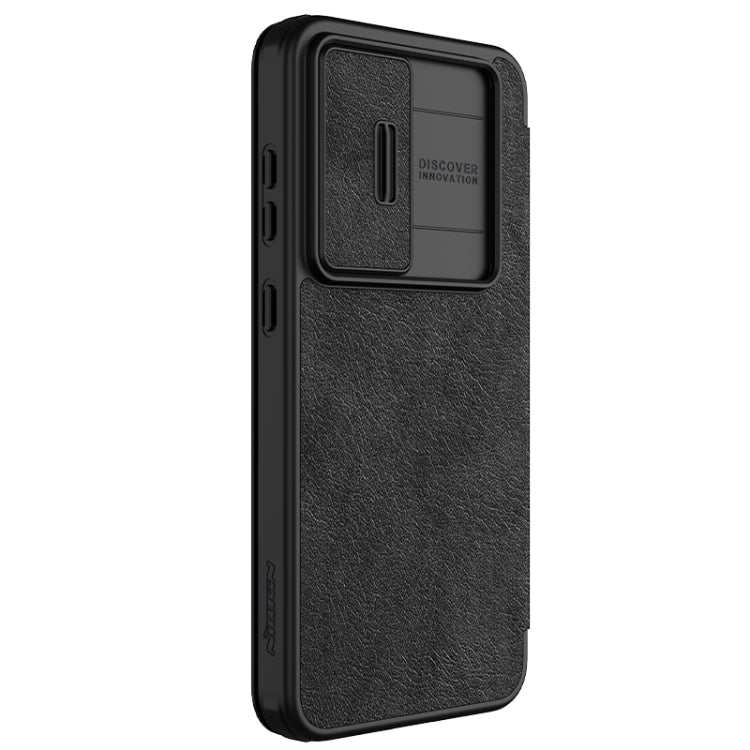 Pour Samsung Galaxy S24 FE 5G NILLKIN QIN Series Pro Étui de Téléphone en Cuir avec Couvercle Coulissant pour Appareil Photo (Noir)