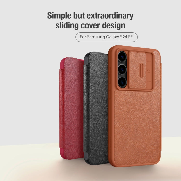 Pour Samsung Galaxy S24 FE 5G NILLKIN QIN Series Pro Étui de Téléphone en Cuir avec Couvercle Coulissant pour Appareil Photo (Noir)