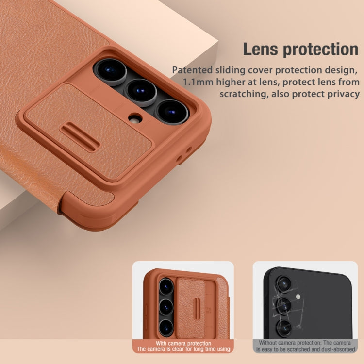 Pour Samsung Galaxy S24 FE 5G NILLKIN QIN Series Pro Étui de Téléphone en Cuir avec Couvercle Coulissant pour Appareil Photo (Noir)