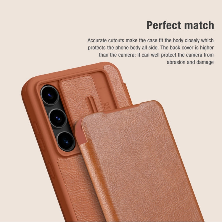 Pour Samsung Galaxy S24 FE 5G NILLKIN QIN Series Pro Étui de Téléphone en Cuir avec Couvercle Coulissant pour Appareil Photo (Noir)