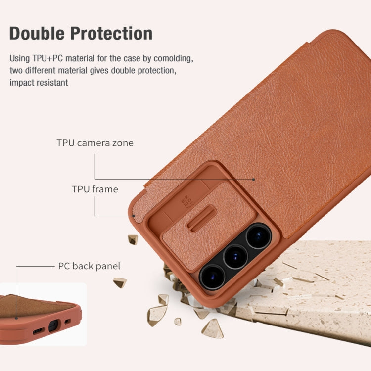 Pour Samsung Galaxy S24 FE 5G NILLKIN QIN Series Pro Étui de Téléphone en Cuir avec Couvercle Coulissant pour Appareil Photo (Noir)
