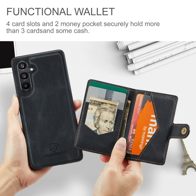 For Samsung Galaxy A16 5G JEEHOOD J01 Retro Magnetic Detachable Wallet Phone Case(Black)