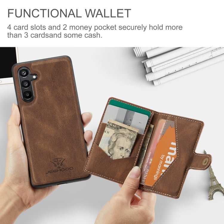 For Samsung Galaxy A16 5G JEEHOOD J01 Retro Magnetic Detachable Wallet Phone Case(Brown)