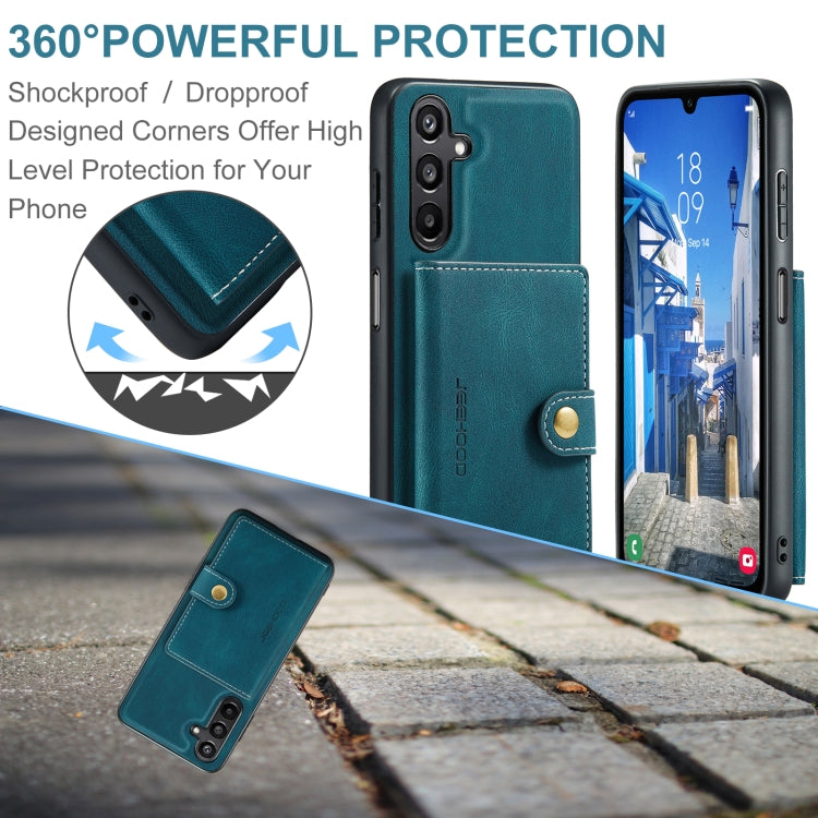 For Samsung Galaxy A16 5G JEEHOOD J01 Retro Magnetic Detachable Wallet Phone Case(Blue)