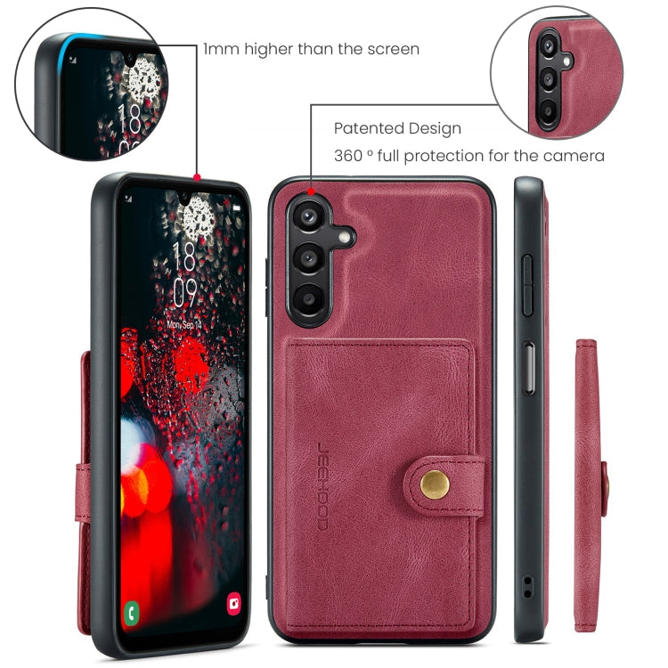 Pour l'étui portefeuille magnétique détachable rétro JEEHOOD J01 pour Samsung Galaxy A16 5G (rouge)