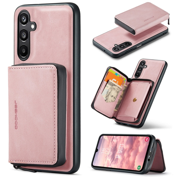 Pour Samsung Galaxy A16 5G JEEHOOD J02 Étui en cuir à rabat horizontal zippé magnétique (rose)