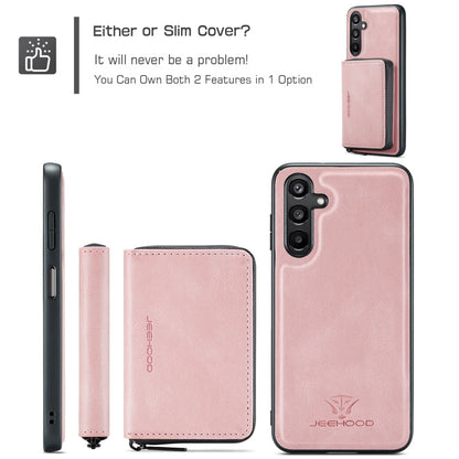 Pour Samsung Galaxy A16 5G JEEHOOD J02 Étui en cuir à rabat horizontal zippé magnétique (rose)