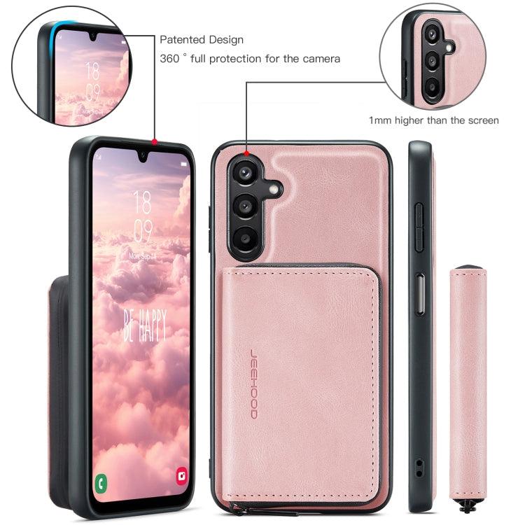 Pour Samsung Galaxy A16 5G JEEHOOD J02 Étui en cuir à rabat horizontal zippé magnétique (rose)