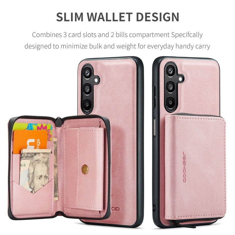 Pour Samsung Galaxy A16 5G JEEHOOD J02 Étui en cuir à rabat horizontal zippé magnétique (rose)