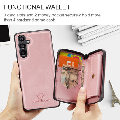 Pour Samsung Galaxy A16 5G JEEHOOD J02 Étui en cuir à rabat horizontal zippé magnétique (rose)