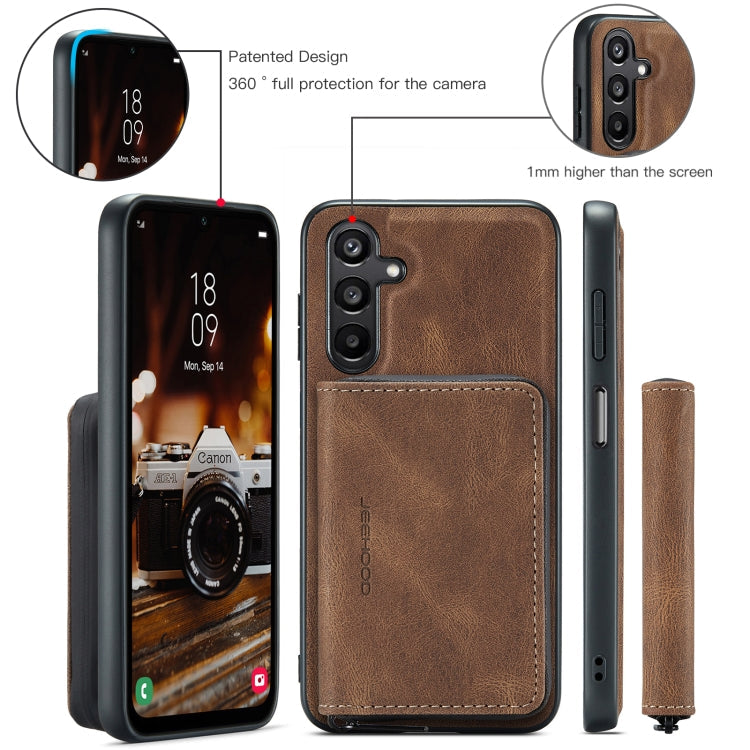 For Samsung Galaxy A16 5G JEEHOOD J02 Magnetic Zipper Horizontal Flip Leather Phone Case(Brown)