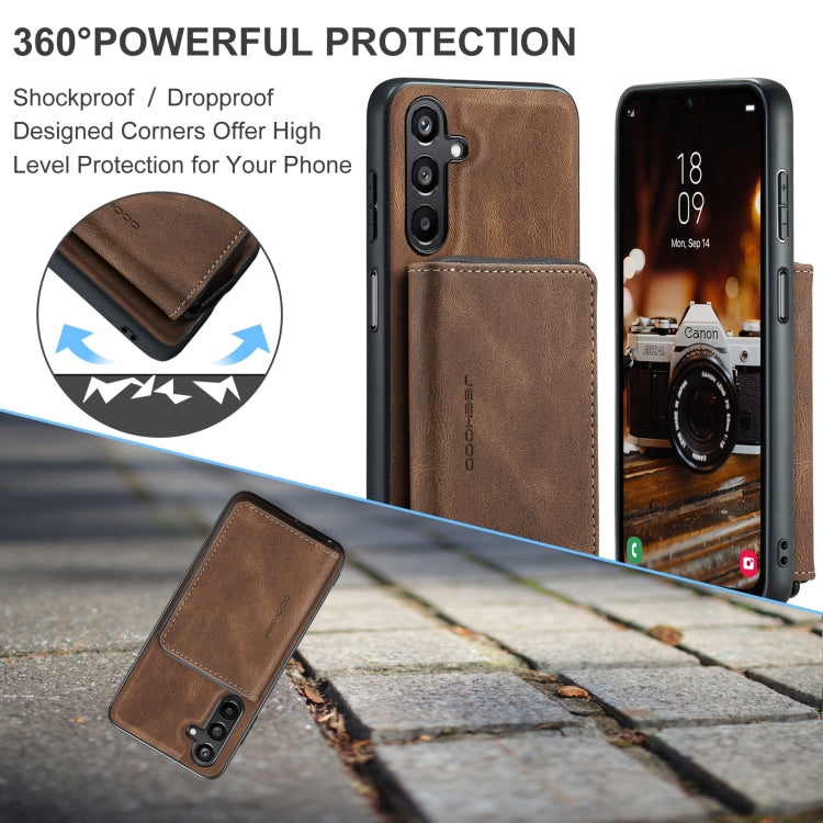 For Samsung Galaxy A16 5G JEEHOOD J02 Magnetic Zipper Horizontal Flip Leather Phone Case(Brown)