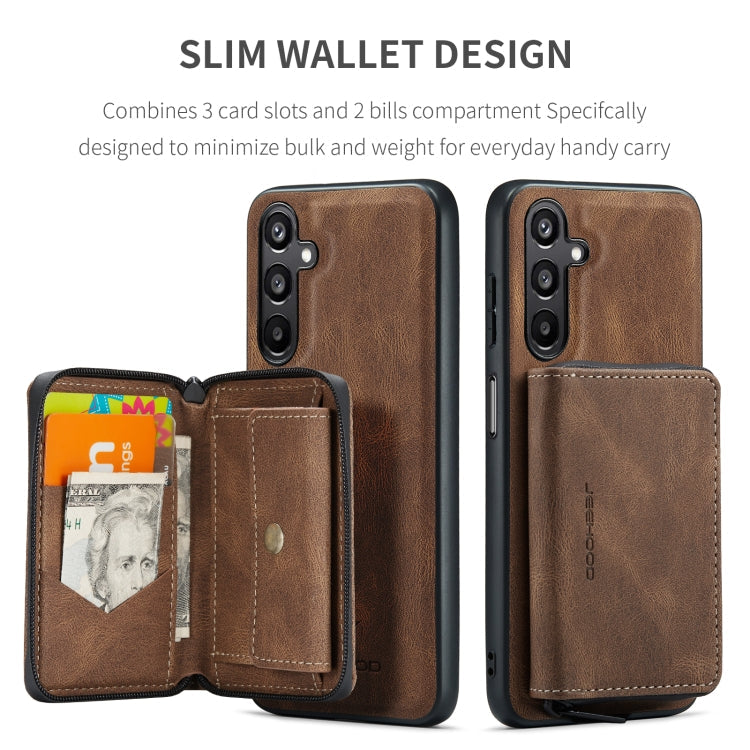 For Samsung Galaxy A16 5G JEEHOOD J02 Magnetic Zipper Horizontal Flip Leather Phone Case(Brown)