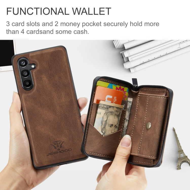 For Samsung Galaxy A16 5G JEEHOOD J02 Magnetic Zipper Horizontal Flip Leather Phone Case(Brown)