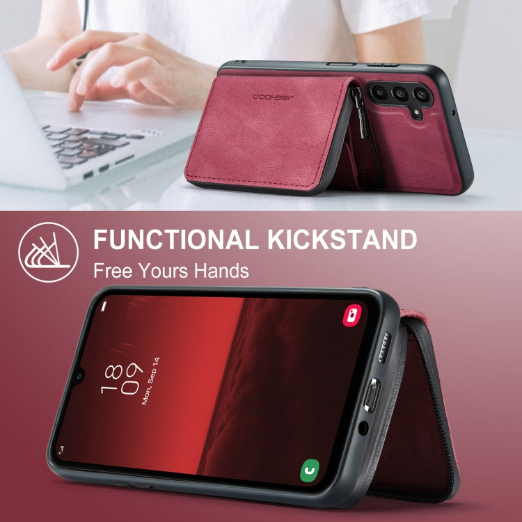 For Samsung Galaxy A16 5G JEEHOOD J02 Magnetic Zipper Horizontal Flip Leather Phone Case(Red)