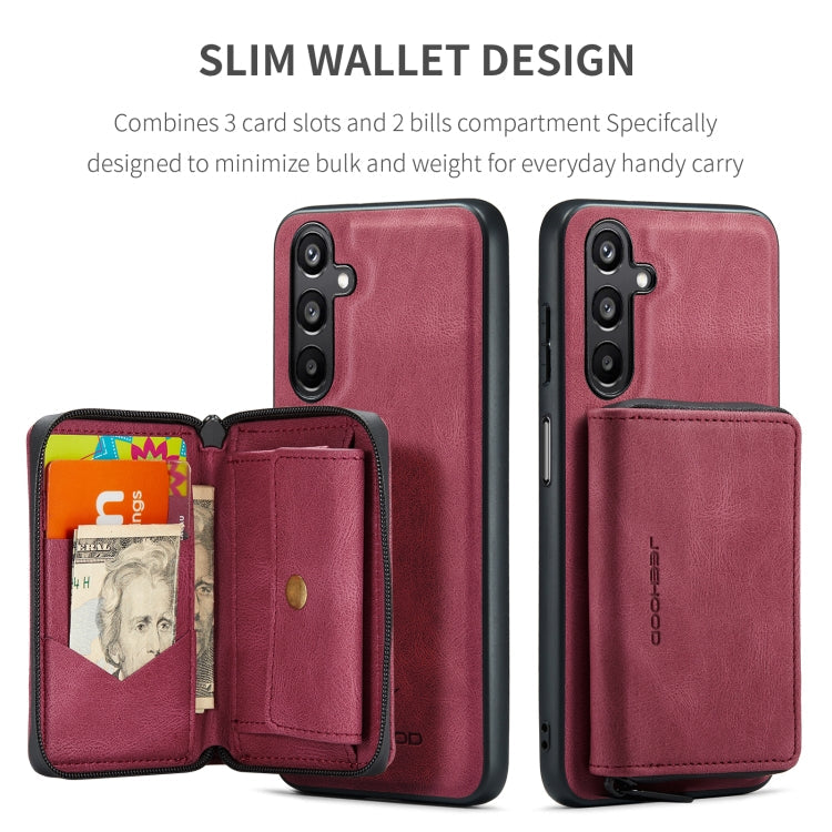 For Samsung Galaxy A16 5G JEEHOOD J02 Magnetic Zipper Horizontal Flip Leather Phone Case(Red)