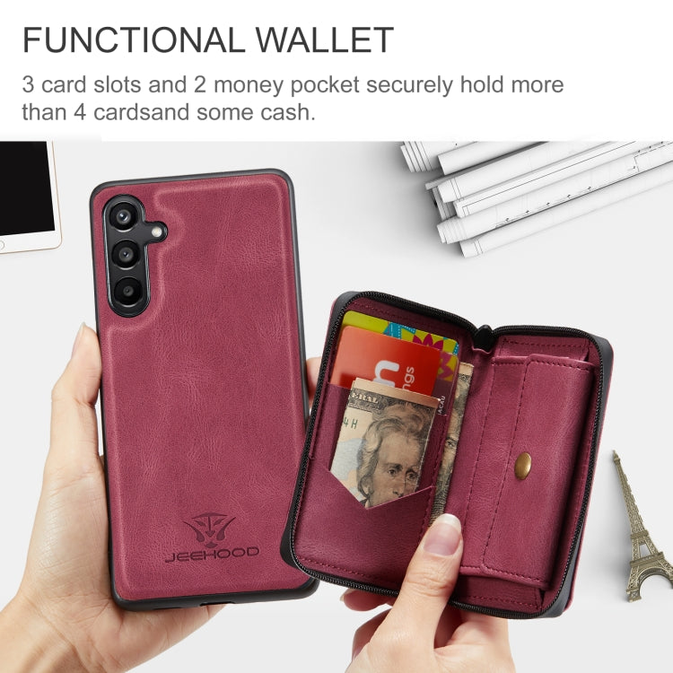 For Samsung Galaxy A16 5G JEEHOOD J02 Magnetic Zipper Horizontal Flip Leather Phone Case(Red)