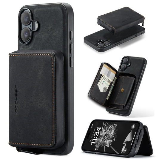 For iPhone 16 Plus JEEHOOD J02 Magnetic Zipper Horizontal Flip Leather Phone Case(Black)