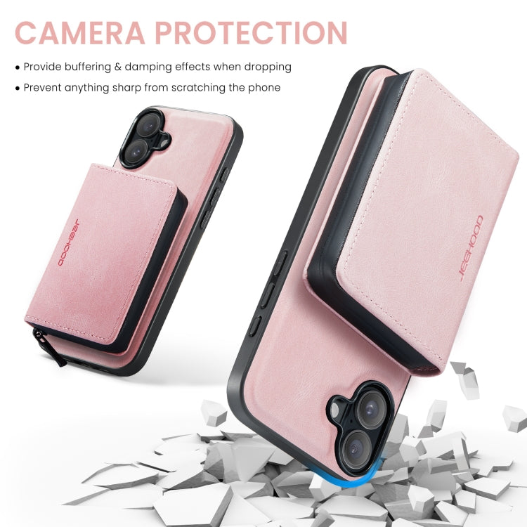 For iPhone 16 JEEHOOD J02 Magnetic Zipper Horizontal Flip Leather Phone Case(Pink)