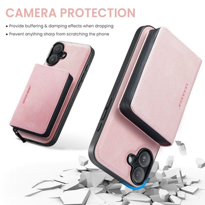 For iPhone 16 JEEHOOD J02 Magnetic Zipper Horizontal Flip Leather Phone Case(Pink)