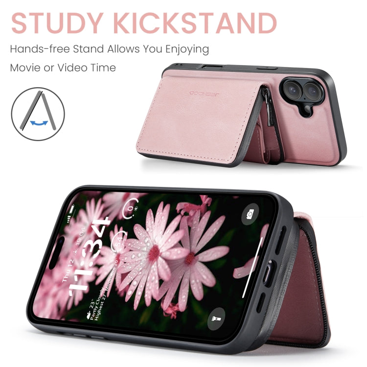 For iPhone 16 JEEHOOD J02 Magnetic Zipper Horizontal Flip Leather Phone Case(Pink)
