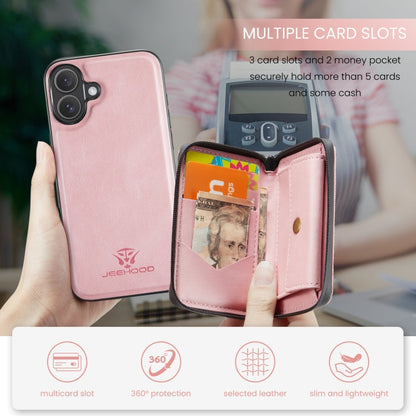For iPhone 16 JEEHOOD J02 Magnetic Zipper Horizontal Flip Leather Phone Case(Pink)
