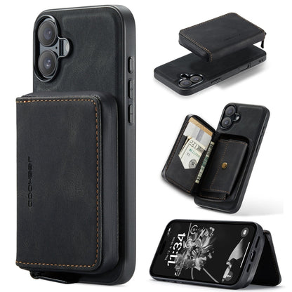 Pour iPhone 16 JEEHOOD J02 Étui de téléphone en cuir à rabat horizontal à fermeture éclair magnétique (noir)
