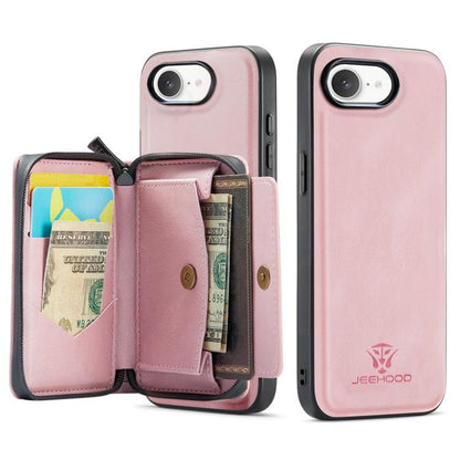 For iPhone 17e / 16e JEEHOOD J02 Magnetic Zipper Horizontal Flip Leather Phone Case(Pink)