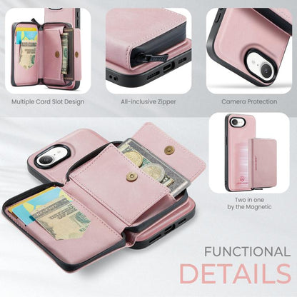 For iPhone 17e / 16e JEEHOOD J02 Magnetic Zipper Horizontal Flip Leather Phone Case(Pink)