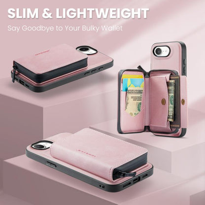 For iPhone 17e / 16e JEEHOOD J02 Magnetic Zipper Horizontal Flip Leather Phone Case(Pink)