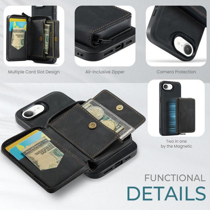 For iPhone 17e / 16e JEEHOOD J02 Magnetic Zipper Horizontal Flip Leather Phone Case(Black)