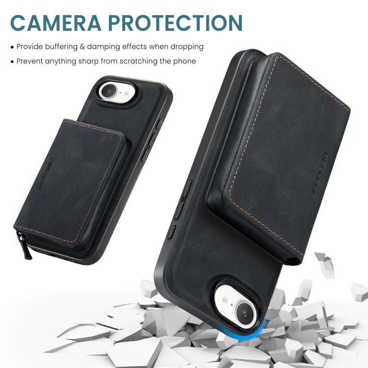 For iPhone 17e / 16e JEEHOOD J02 Magnetic Zipper Horizontal Flip Leather Phone Case(Black)