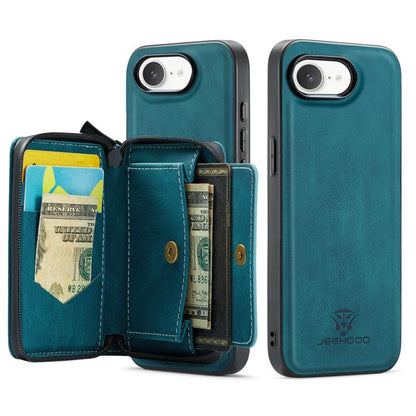 Pour iPhone 17e / 16e JEEHOOD J02 Étui de téléphone en cuir à rabat horizontal avec fermeture éclair magnétique (bleu)