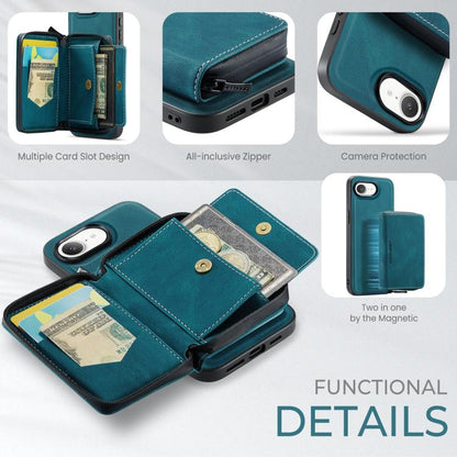 Pour iPhone 17e / 16e JEEHOOD J02 Étui de téléphone en cuir à rabat horizontal avec fermeture éclair magnétique (bleu)