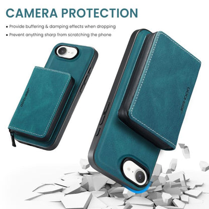 Pour iPhone 17e / 16e JEEHOOD J02 Étui de téléphone en cuir à rabat horizontal avec fermeture éclair magnétique (bleu)
