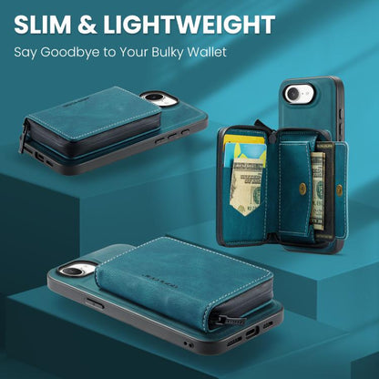 Pour iPhone 17e / 16e JEEHOOD J02 Étui de téléphone en cuir à rabat horizontal avec fermeture éclair magnétique (bleu)