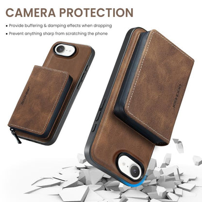 For iPhone 17e / 16e JEEHOOD J02 Magnetic Zipper Horizontal Flip Leather Phone Case(Brown)